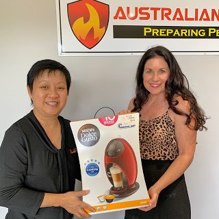 Australian fire protection team winning a coffee maker