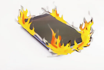 Phone burning lithium-ion battery fire on phone